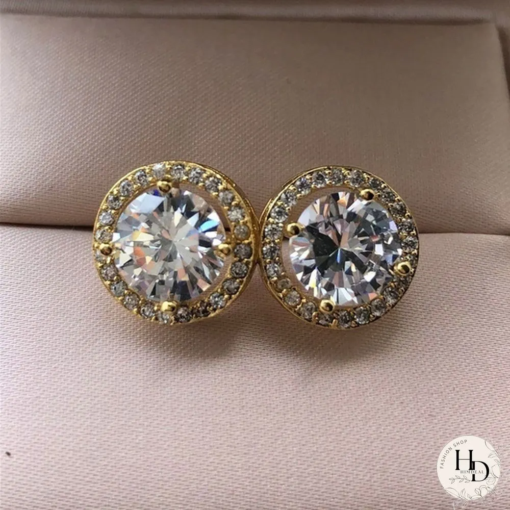 Sparkling Sterling Silver Diamond Stud Earrings for Women Bridal Wedding Engagement Gifts