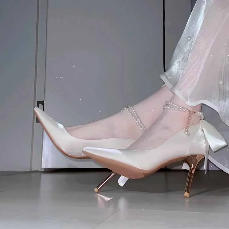 Breakj Breakj High Heels Femininity Sexy Cheongsam Shoes Dress Shoes Women White Gentle Wedding Shoes Bridal Shoes