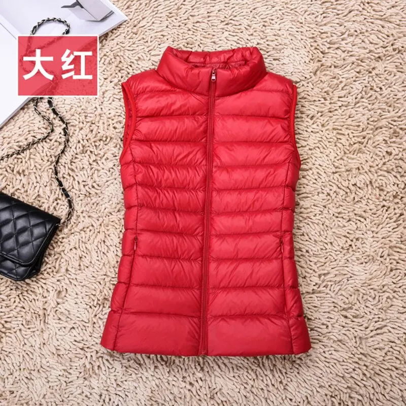 2021 New Women 90% White Duck Down Vest Women's Ultra Light Duck Down Vest Jacket Autumn Winter High collar Sleeveless Coat