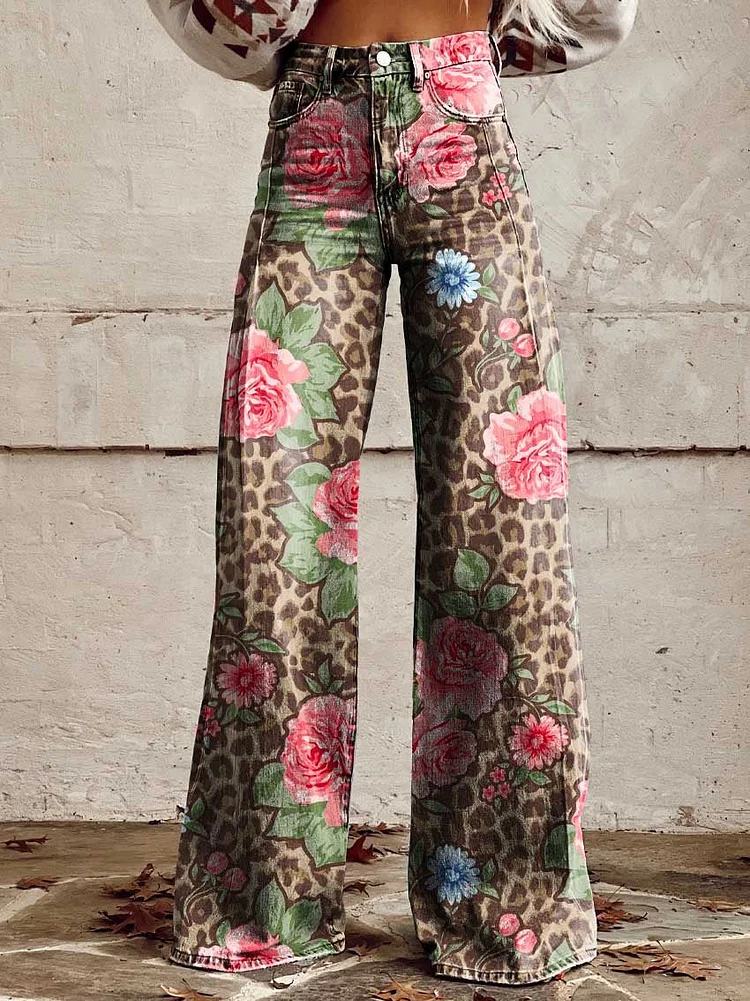 Women's Leopard Print Casual Wide Leg Pants