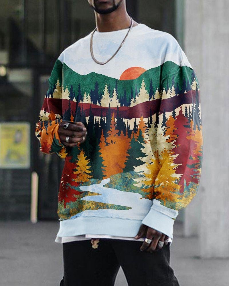 Men's Sheung Shui Painting Printed Casual Sweatshirt