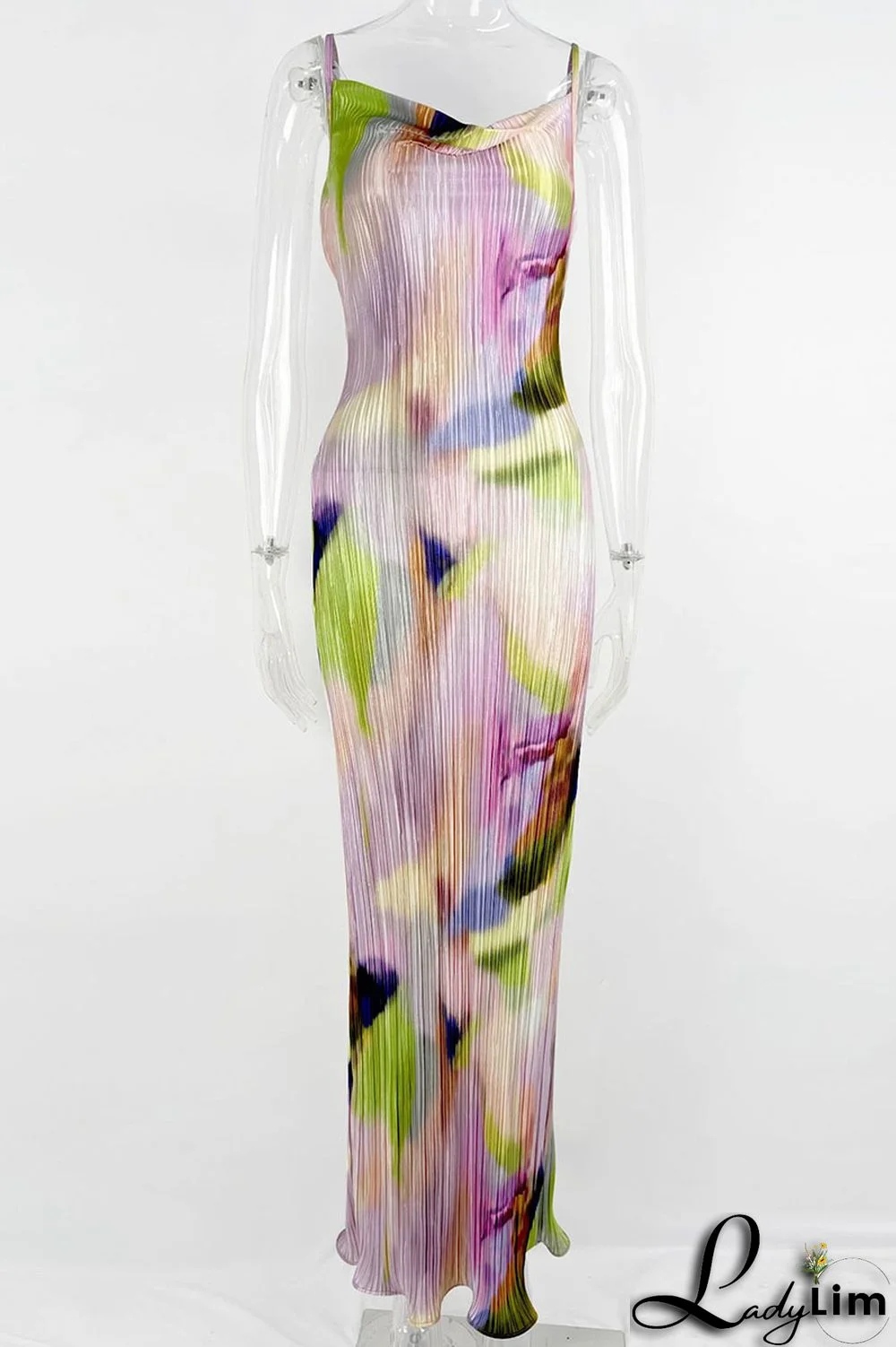 Apricot Red Sexy Print Patchwork Fold Spaghetti Strap Pencil Skirt Dresses