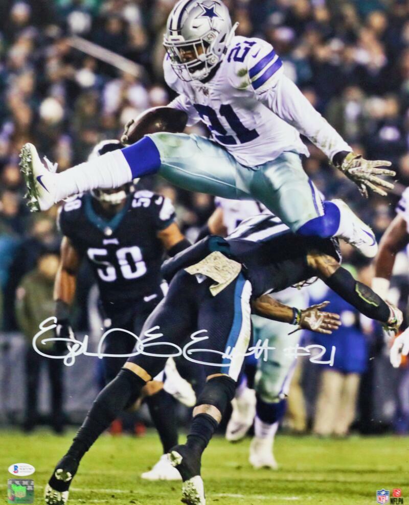 Ezekiel Elliott Signed Dallas Cowboys 16x20 Jumping Photo Poster painting - Beckett W Auth