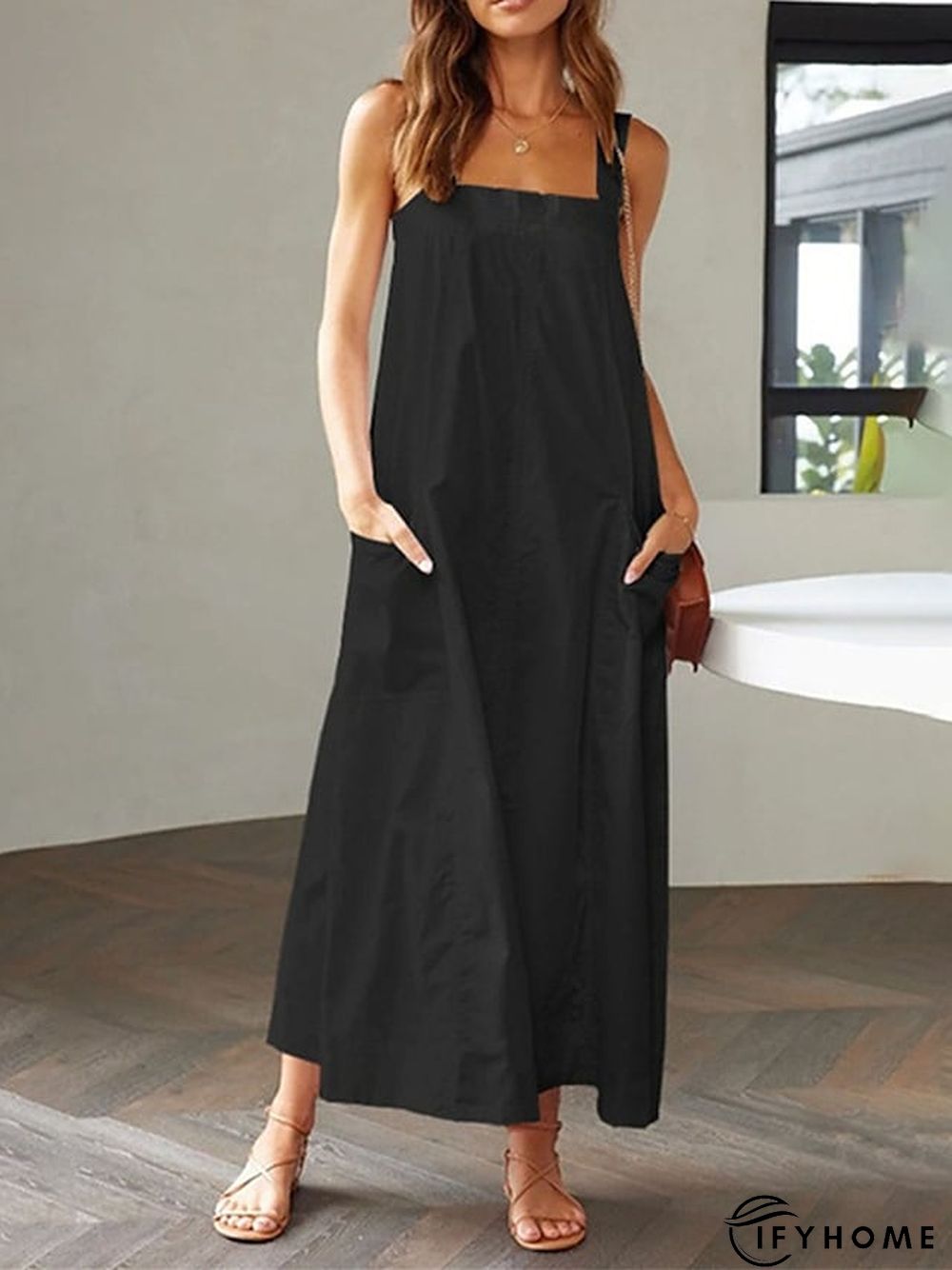 Women's Long Dress Maxi Dress Casual Dress Swing Dress Black Dress Pure Color Fashion Casual Outdoor Daily Date Backless Pocket Sleeveless Strap Dress Regular Fit Black White Yellow Spring Summer S M | IFYHOME