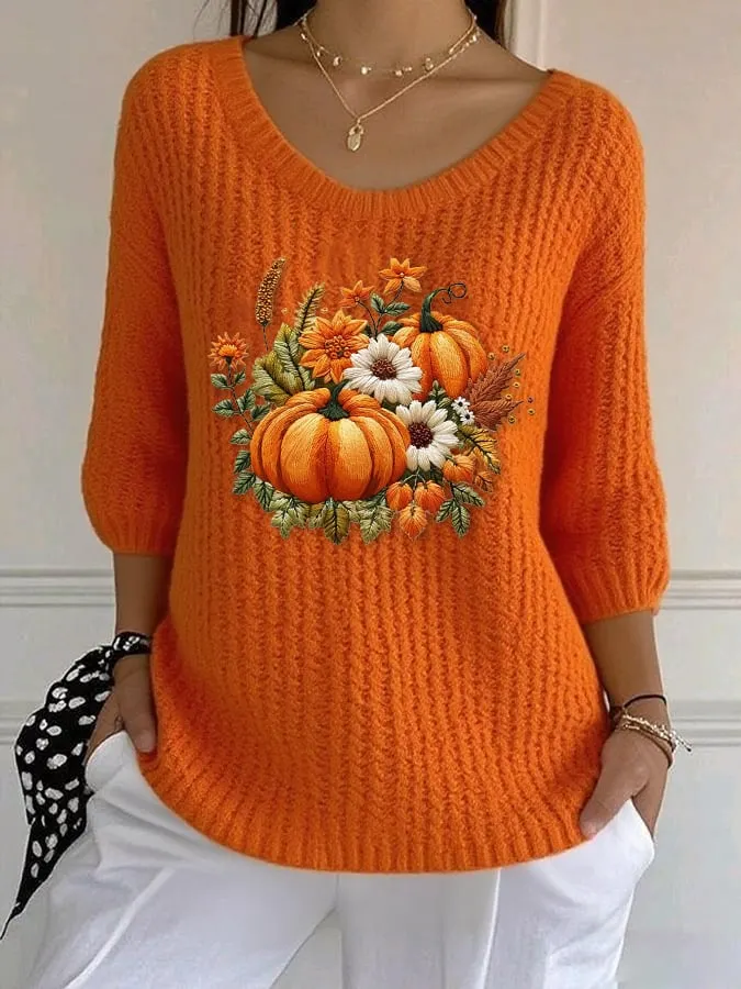 Women's Casual Autumn Pumpkin Sweater 