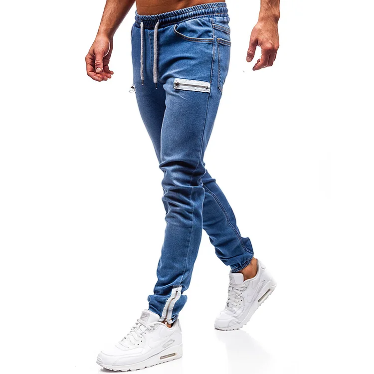 BrosWear Casual Frosted Zipper Sport Fashion Jeans