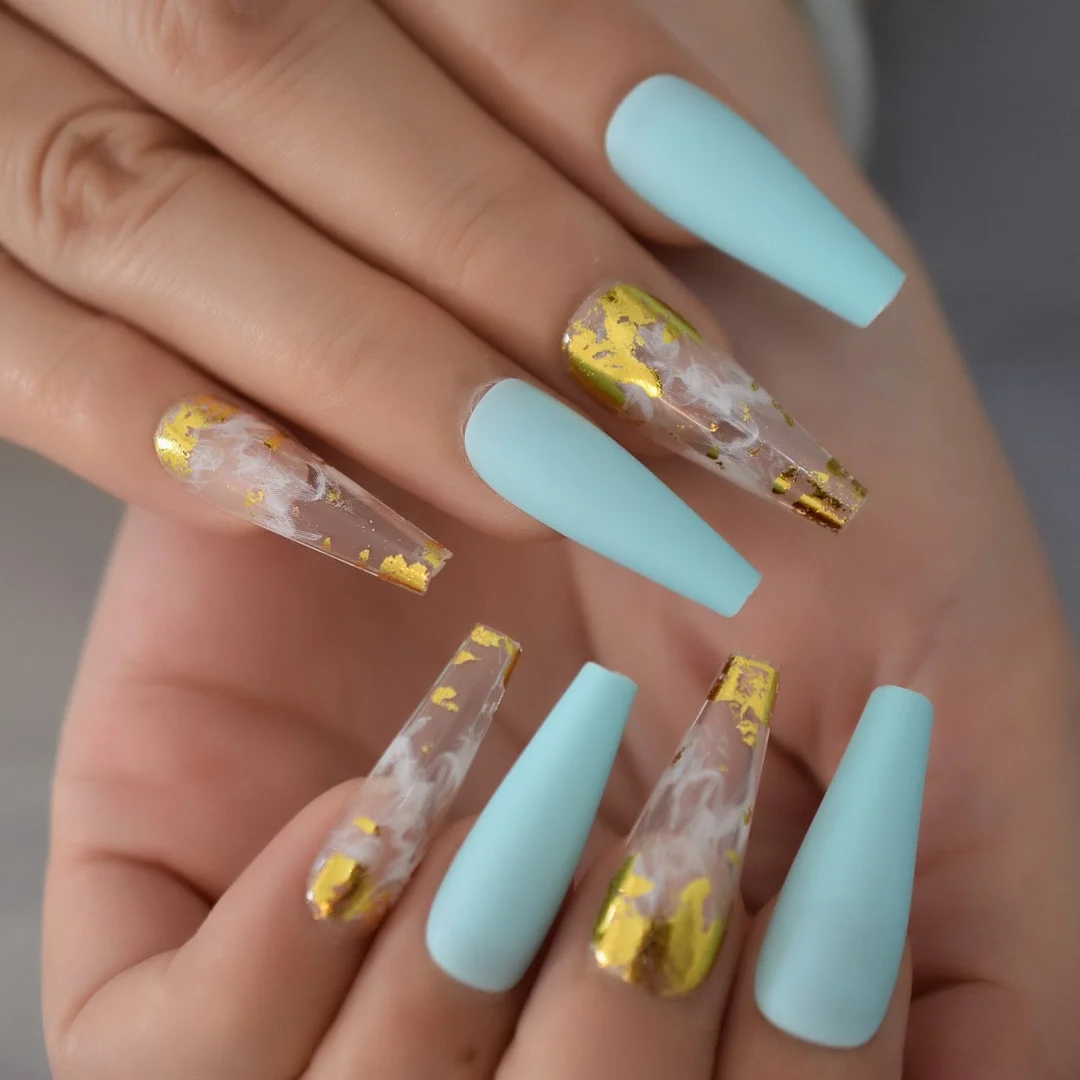 Ancient Blue Ballerina Fake Nails Hand Made Extra Long Tapered Cat Eye Pattern Hand painted Thick Galaxry Press On Nail 20 CT-Nail Inspo