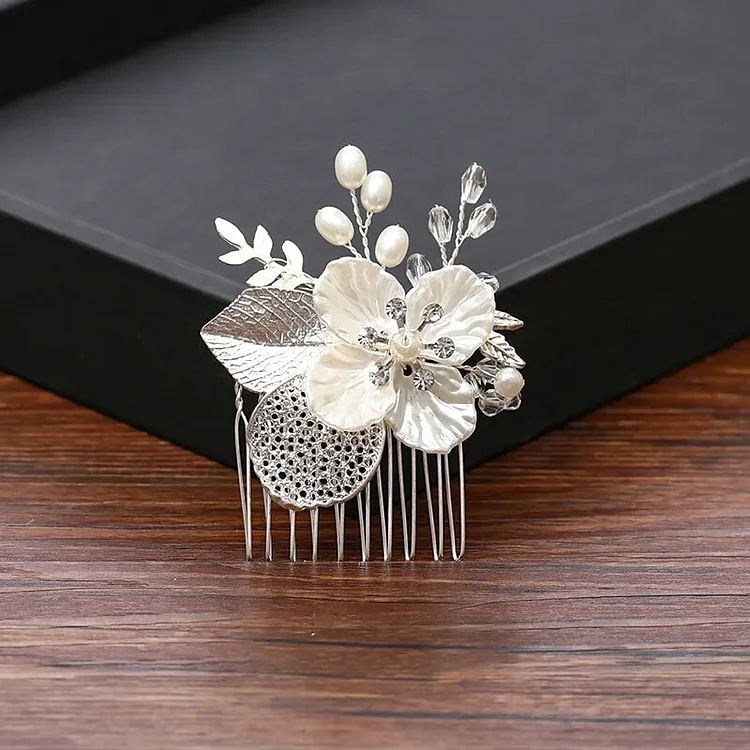 Metadun Rhinestone Pearl Hair Comb Wedding Hair Accessories Women Hair Jewelry Bride Hair Comb Clip Flower Ornaments Head Jewelry Gift