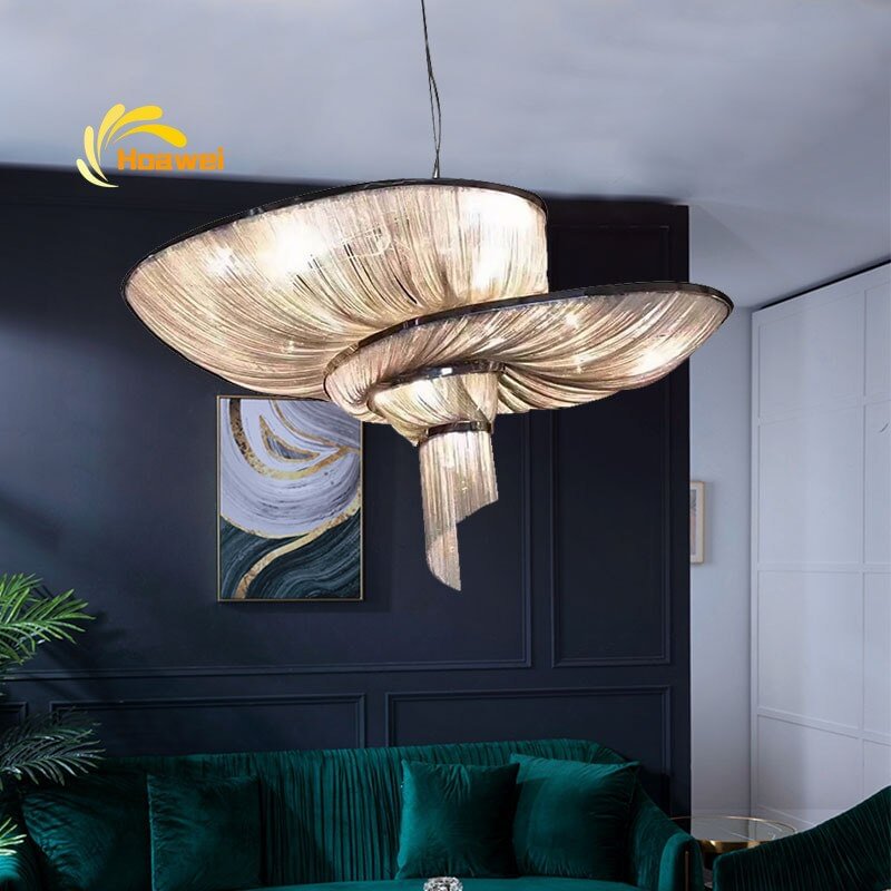 Post-Modern Creative LED Pendant Lights Lighting Poland Designer Chain Tassel Iron Pendant Lamp Living Room Bedroom Decoration
