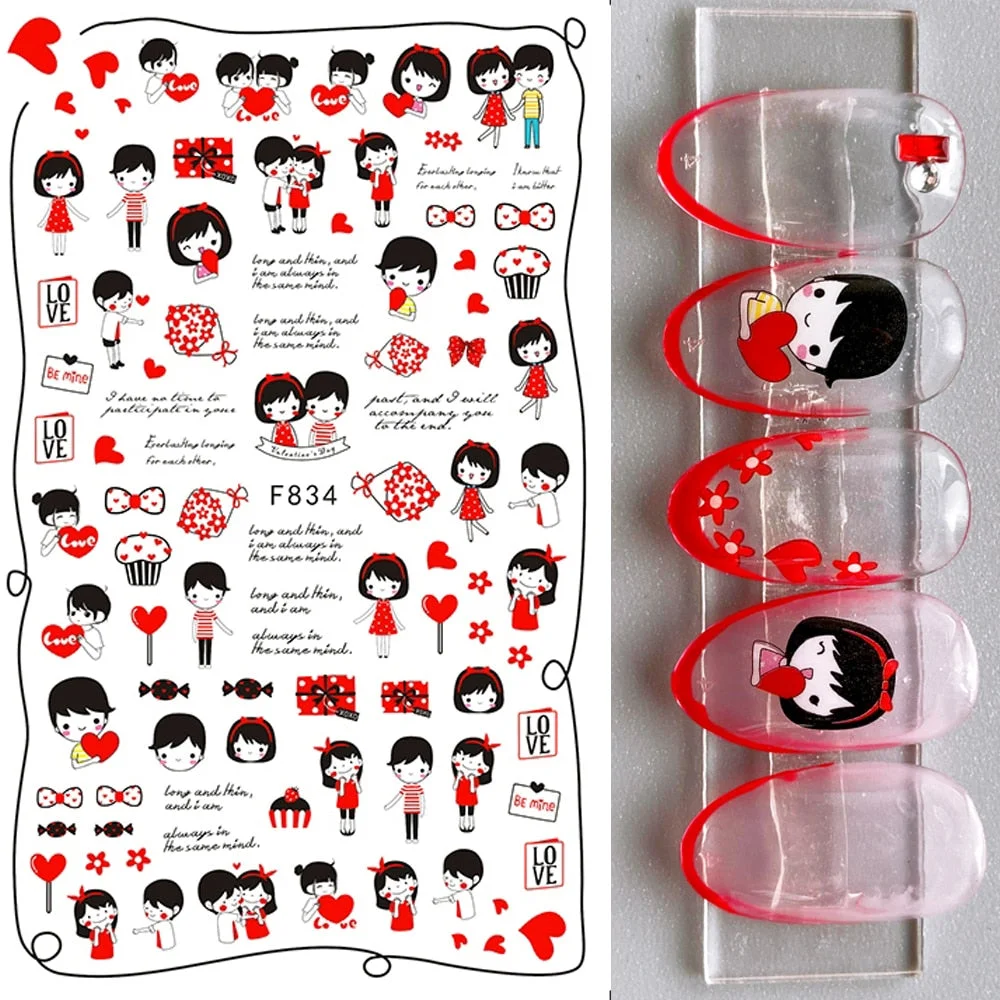 1PC 3D Nail Stickers Red Heart Love Self-Adhesive Slider Nail Art Decorations Valentine's Day Decals Manicure Accessories Tool-Nail Inspo