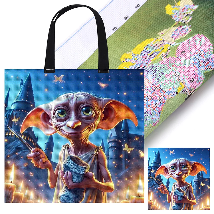 11CT Harry Potter Elf Cross Stitch Kit Canvas Bag DIY Sewing Handbag 40x40cm gbfke