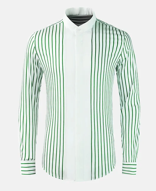 Business Casual Stripe Stand Collar Long Sleeve Shirt 