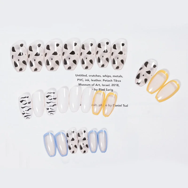 24pcs Cream Stripe Contrast Color Ballet Wearable Fake Nail press on Patch Personality Long Style Nail Art Equipment Hand Decor-Nail Inspo