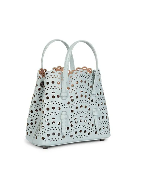 Ala&iuml;a Mini Mina Perforated Leather Tote bag GRISVERT