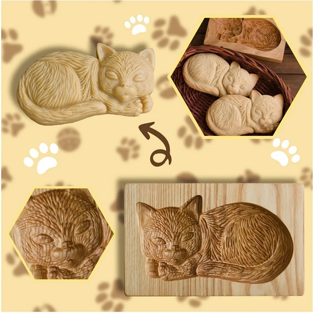 Purexcellent&trade; Cute cat wooden biscuit mold for household use