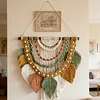 (Finished Product)Bohemian Handmade Leaf Wall Art No Drilling Handmade Craft Macrame Wall Decor Handmade Woven Leaf Tapestry for Apartment Living Room Bedroom Nursery Backdrop