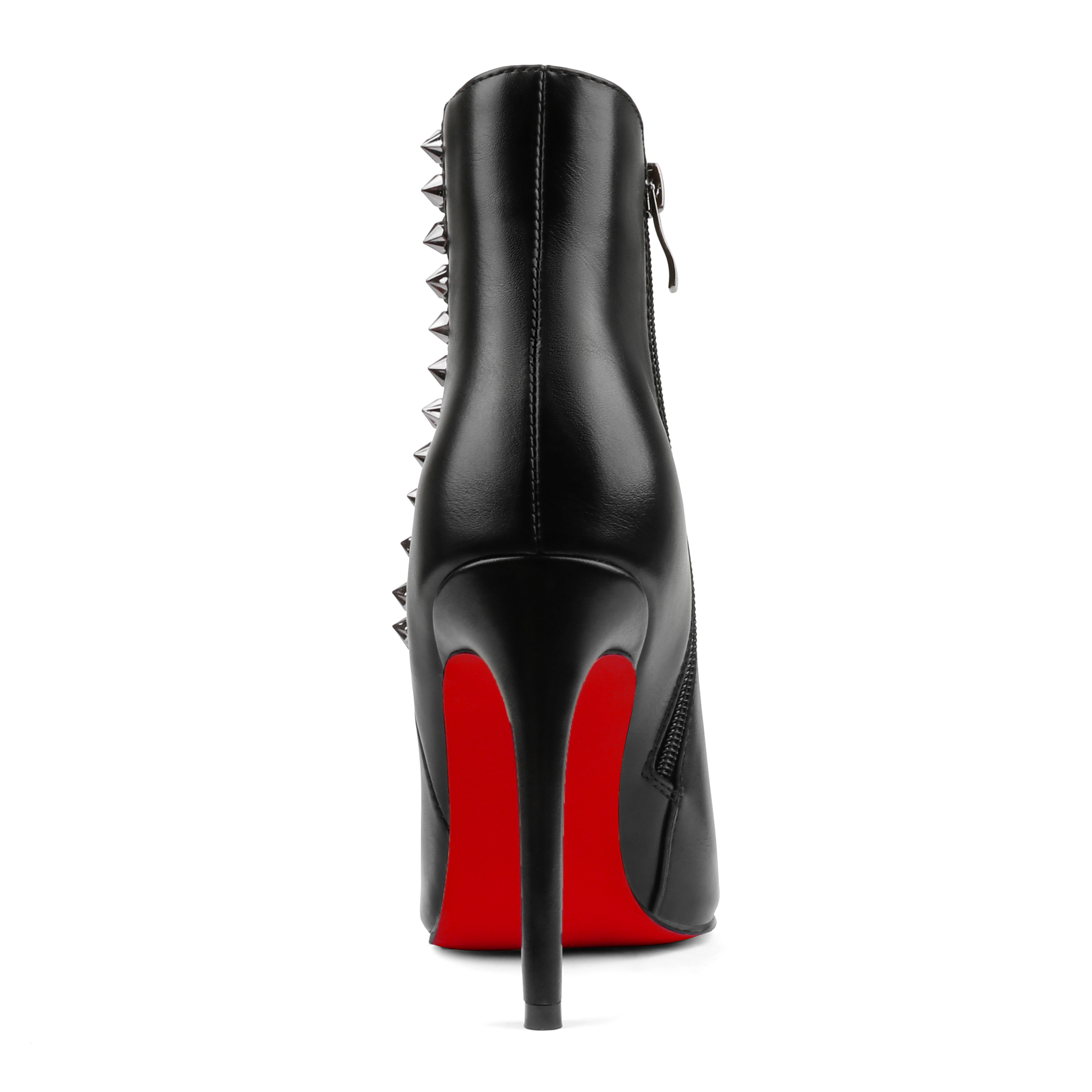 Women's Closed Pointed Toe Chain Studded Stiletto Ankle Boots Red Bottom Heels-MERUMOTE