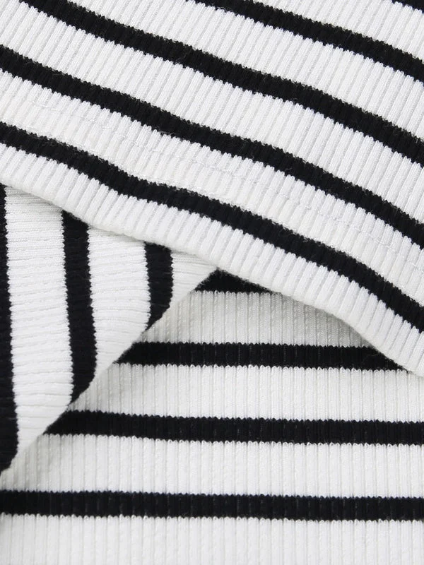 Contrast Color Striped High Waisted H-Line Skirts