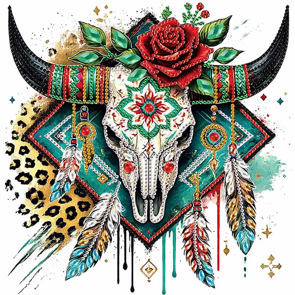 Indian Cow Skull 30*30cm(canvas) special shaped drill diamond painting