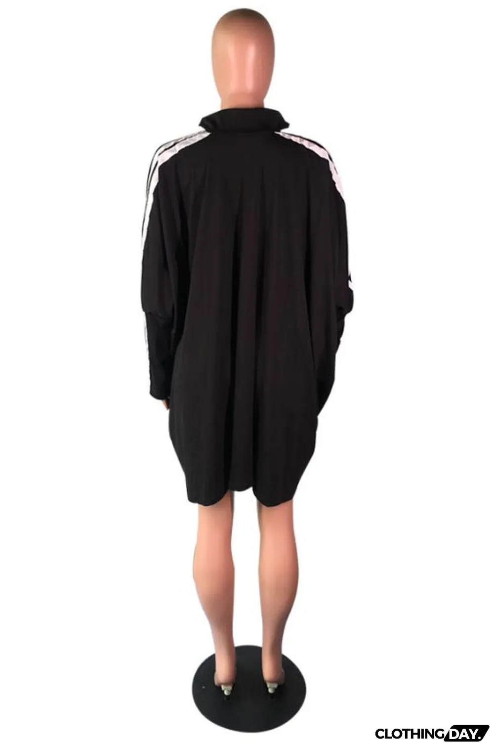 Black Mandarin Collar Solid Zippered Polyester Pure Long Sleeve Sweats & Hoodies