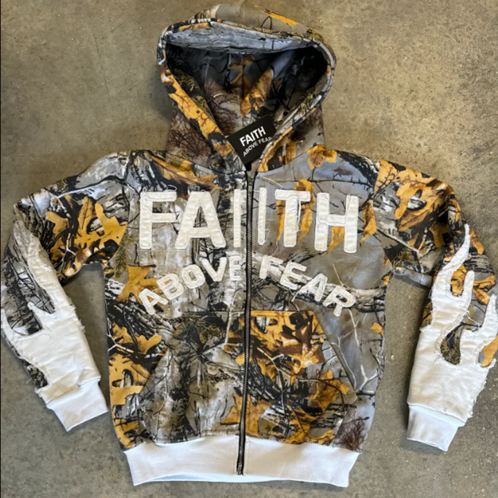 faniith above fear patchwork zip-up hoodie