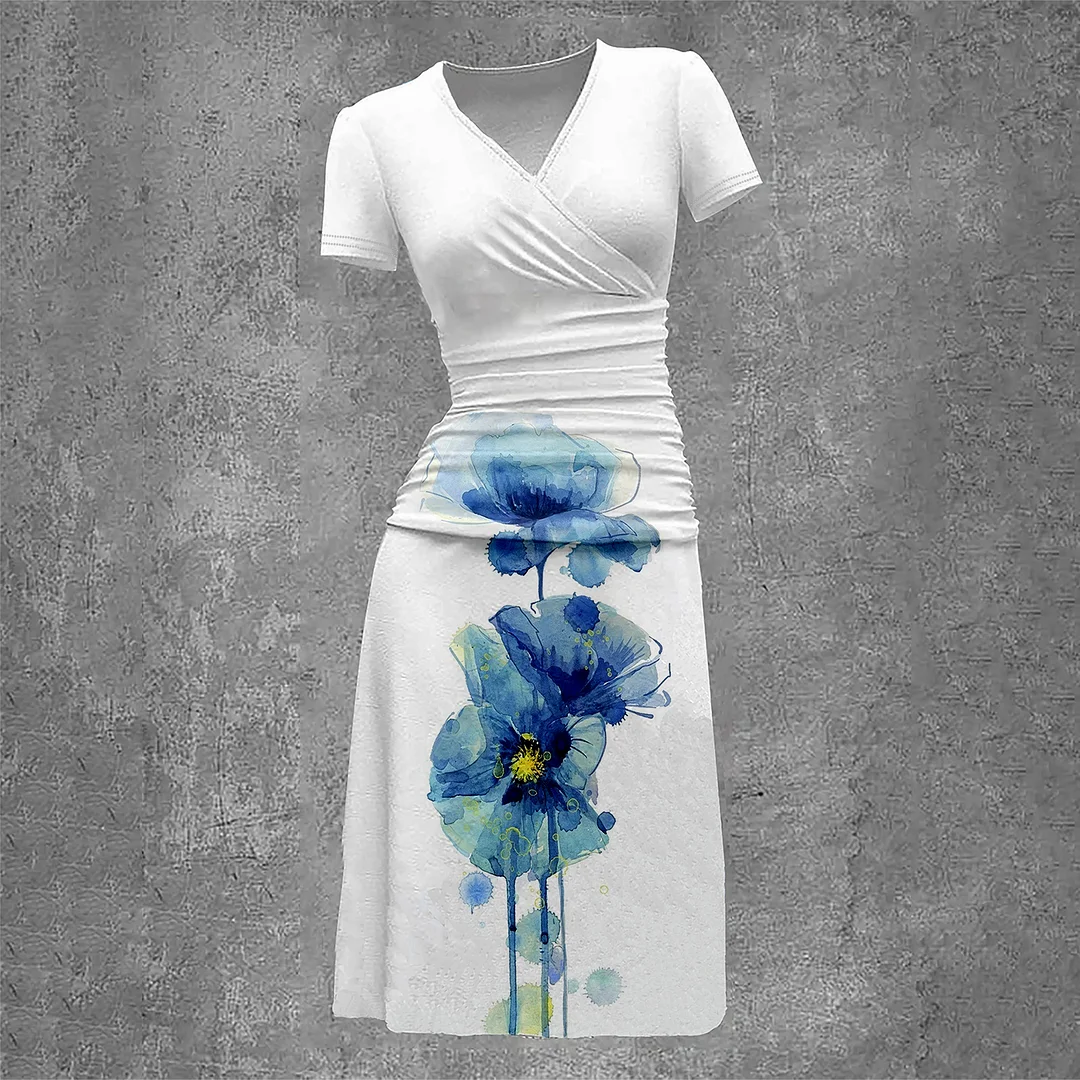 Women's Lotus Flower Printing Vintage Two-Piece Maxi Dress