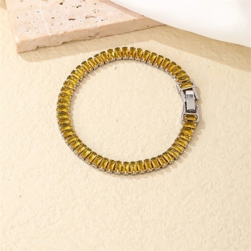 Copper K Gold Plated Rhodium Plated Shiny Plating Inlay Rectangle Zircon Bracelets