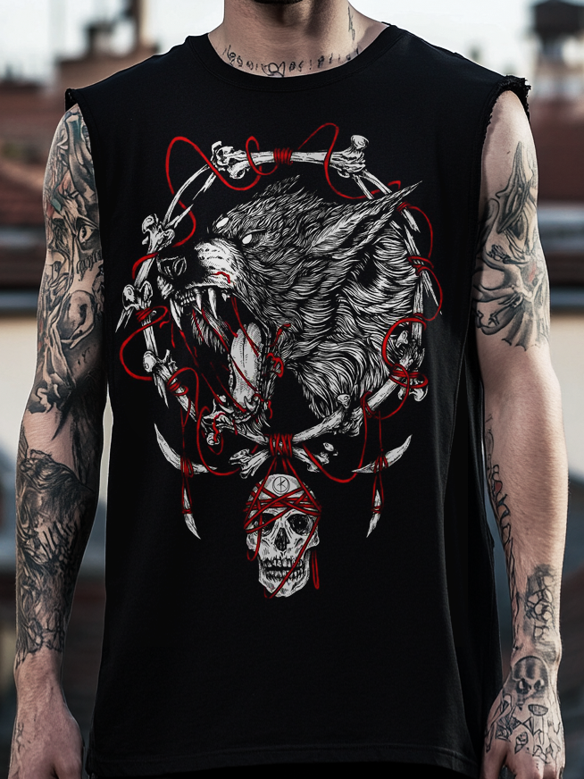 Art Satanic Devil Death Wolf Casual Vest