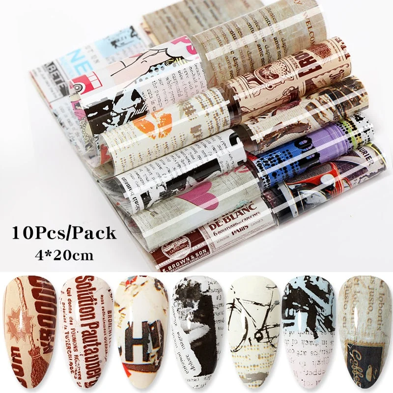 10Pcs/Bag Marble Nail Art Transfer Foil Sticker Flower French Tip Wraps Adhesive Decals Nails Decoration Manicures Accessories-Nail Inspo
