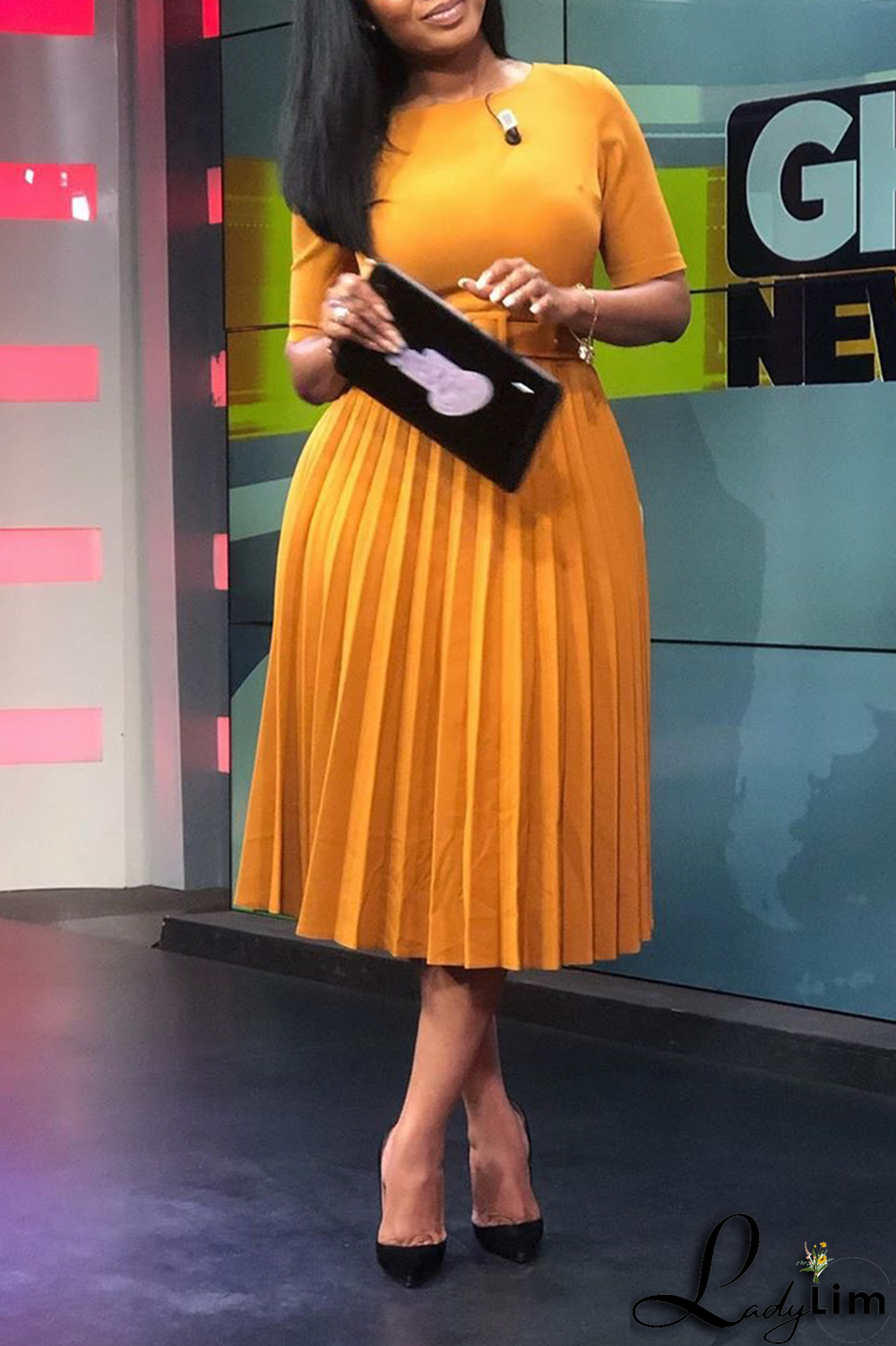 Red Casual Print Fold O Neck Waist Skirt Dresses