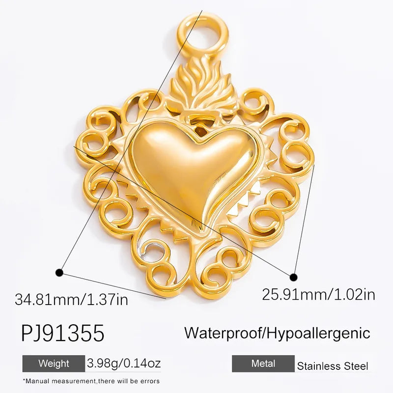 1 Piece 12.64*13.28mm 304 Stainless Steel Zircon 18K Gold Plated Heart Shape Pendant Jewelry Accessories