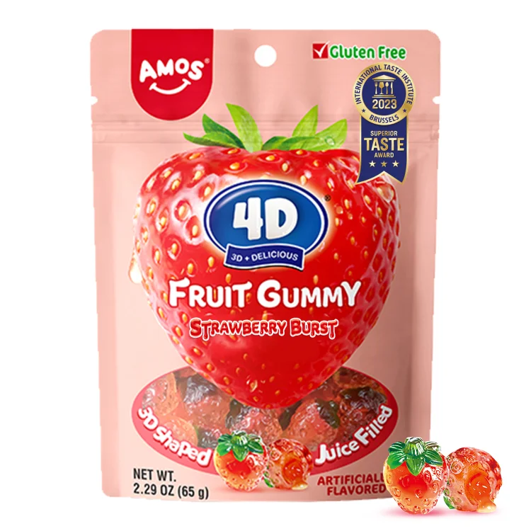 Amos 4D Fruit Gummy Juicy Burst-Strawberry (Pack of 12)