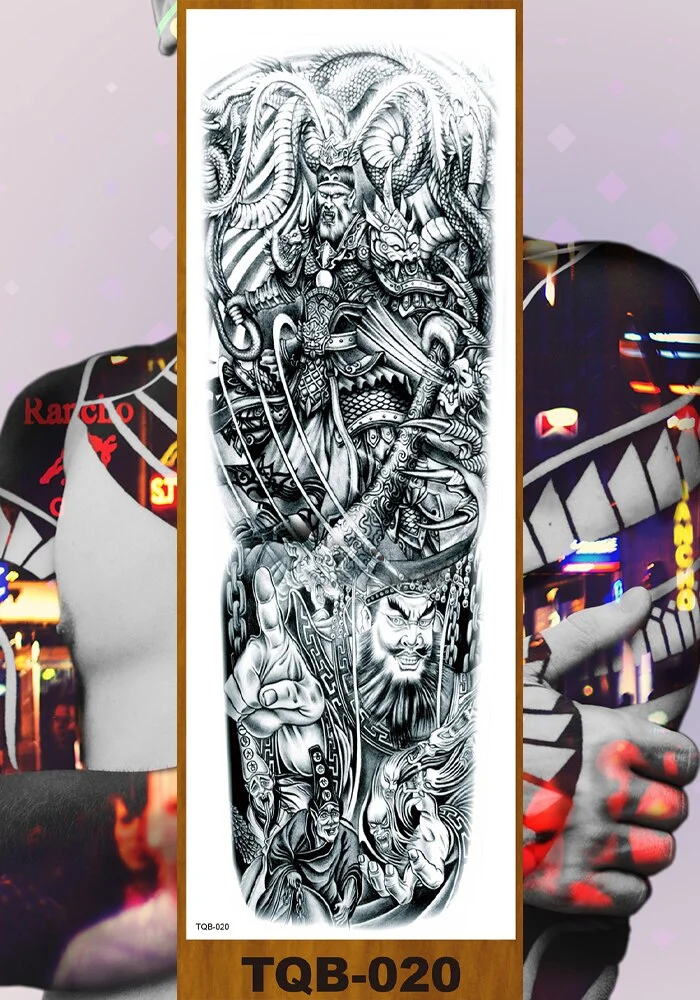 Full Flower Arm Temporary Tattoos Stickers Man Woman Girls Body Leg Fake Tatoo Buddha Bodhisattva Valkyrie Warrior Goddess DIY