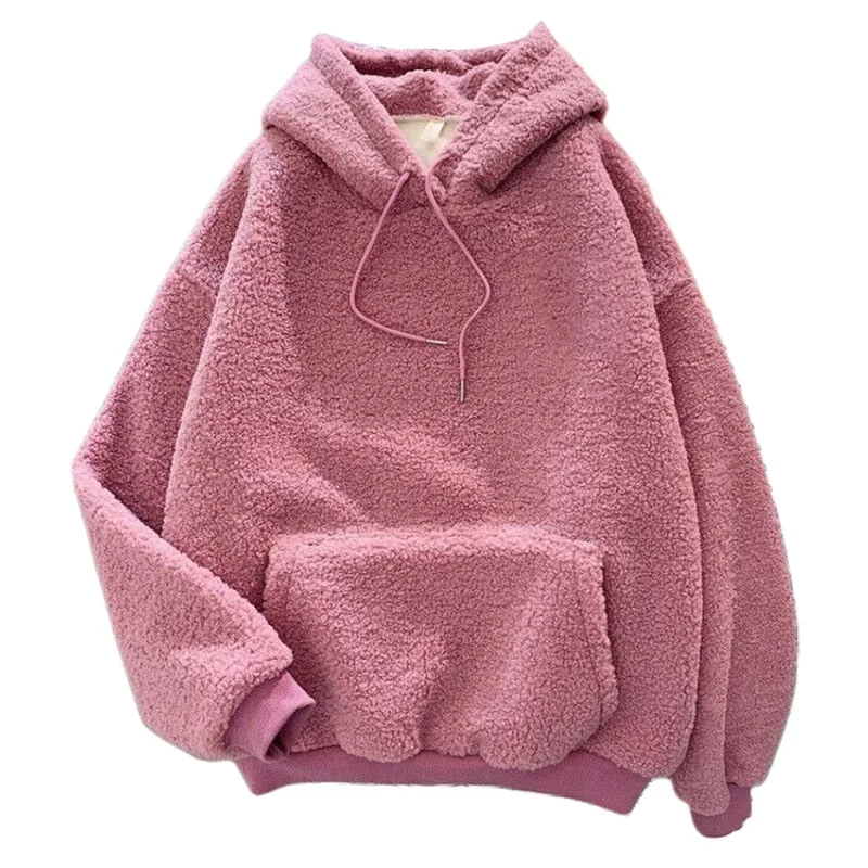 Hoodies Sweatshirts Women Autumn Winter Lamb Wool Hoodies Oversize Pullover Velvet Thicken Warm Hoodie Sweatshirts Streetwear