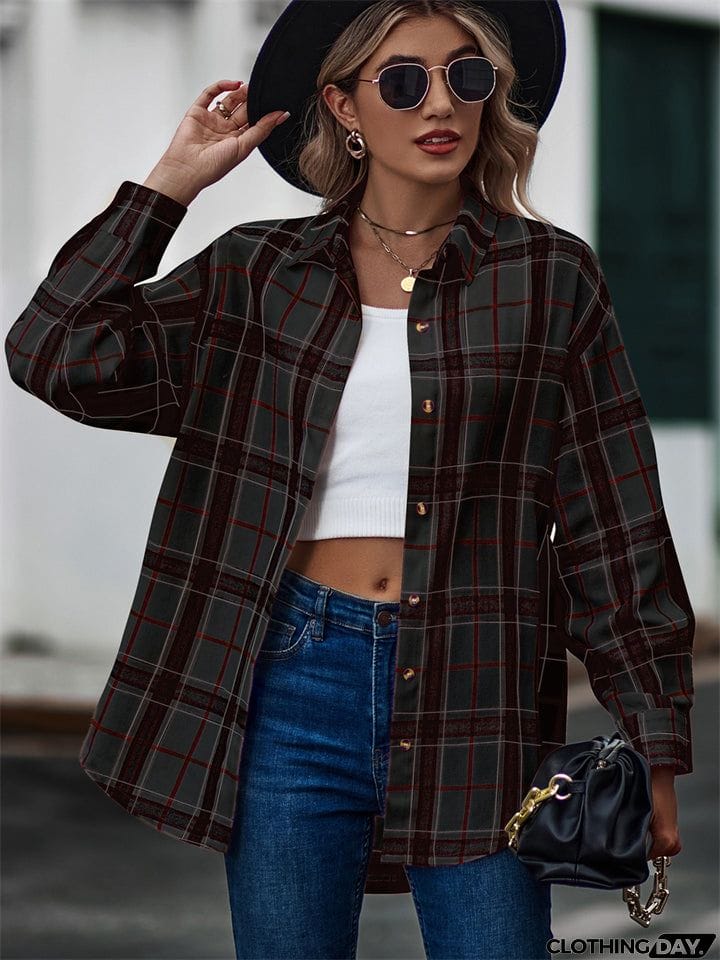 New Autumn Plus Size Extra Loose Plaid Soft Women Blouse