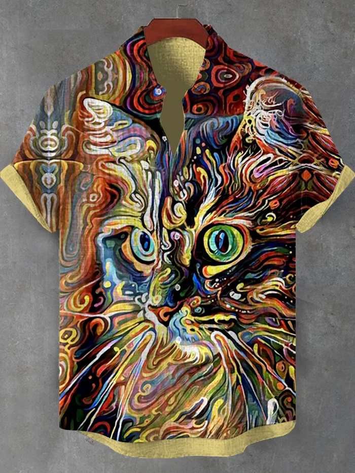 Men's Psychedelic Fluid Cat Art Casual Shirt