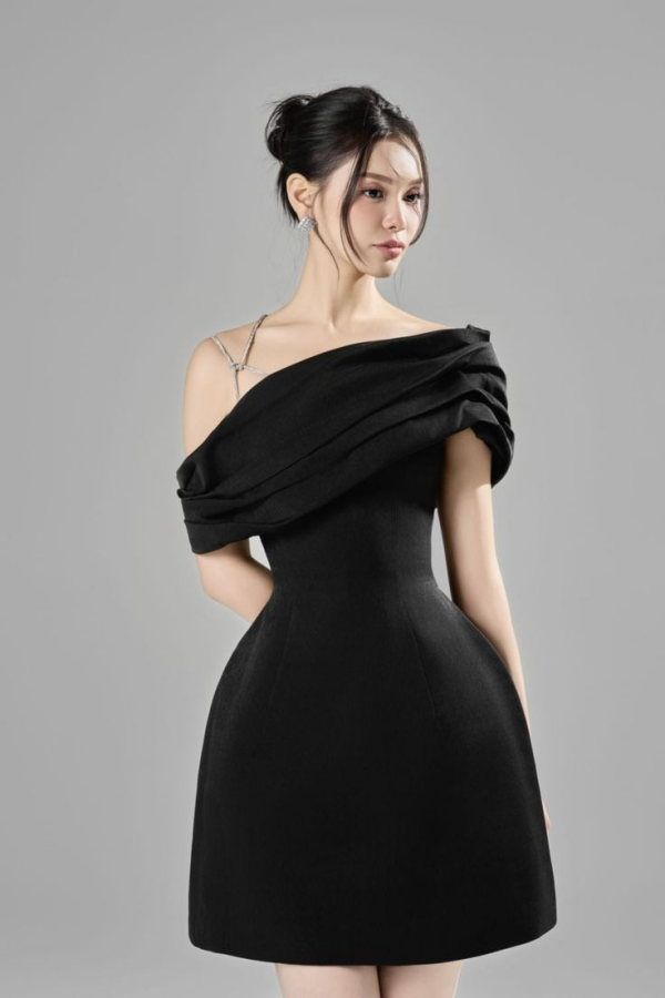 Miabel Elegant Black Sleeveless Pleated One Shoulder Short Homecoming Dress     
