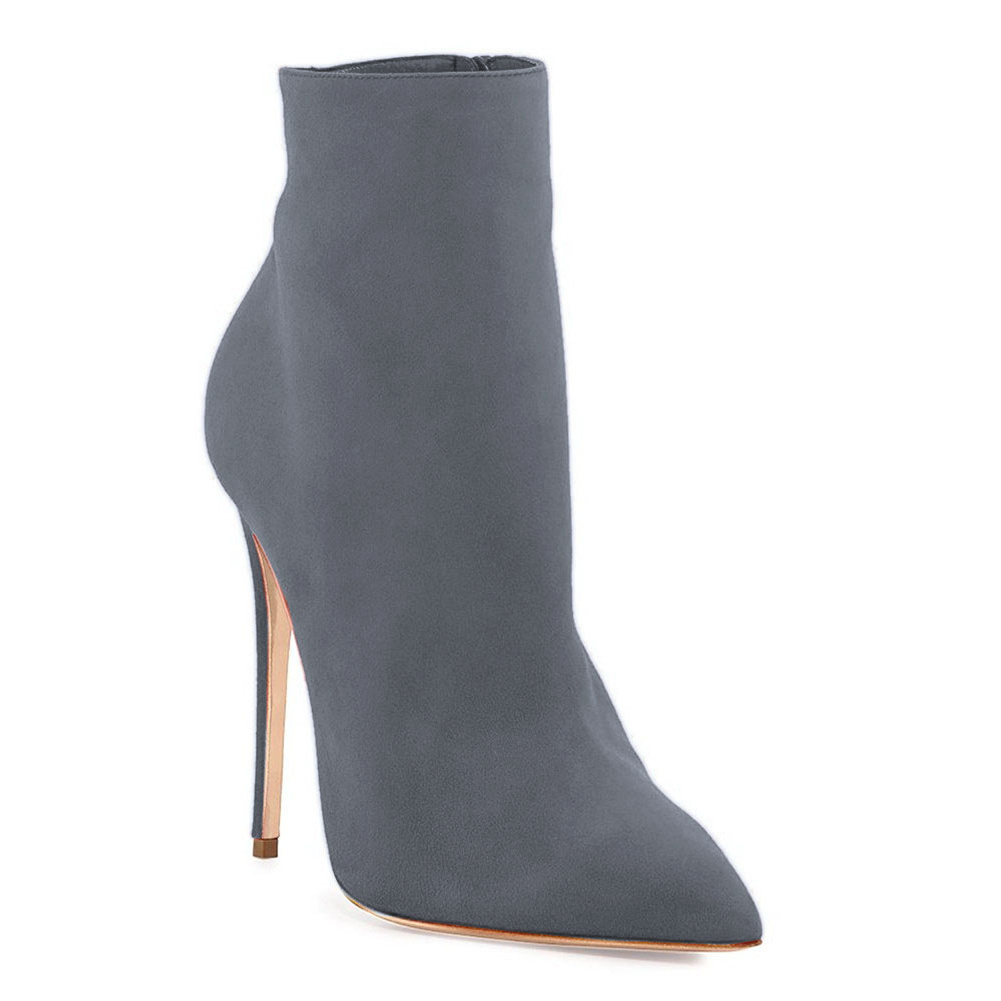 4.72" Women's Ankle Boots Closed Pointed Toe Stilettos Solid Color Suede Booties-vocosishoes