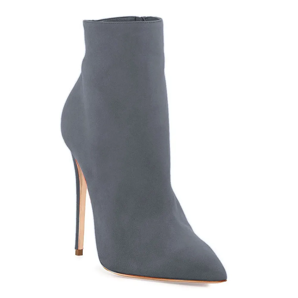 4.72" Women's Ankle Boots Closed Pointed Toe Stilettos Solid Color Suede Booties-vocosishoes