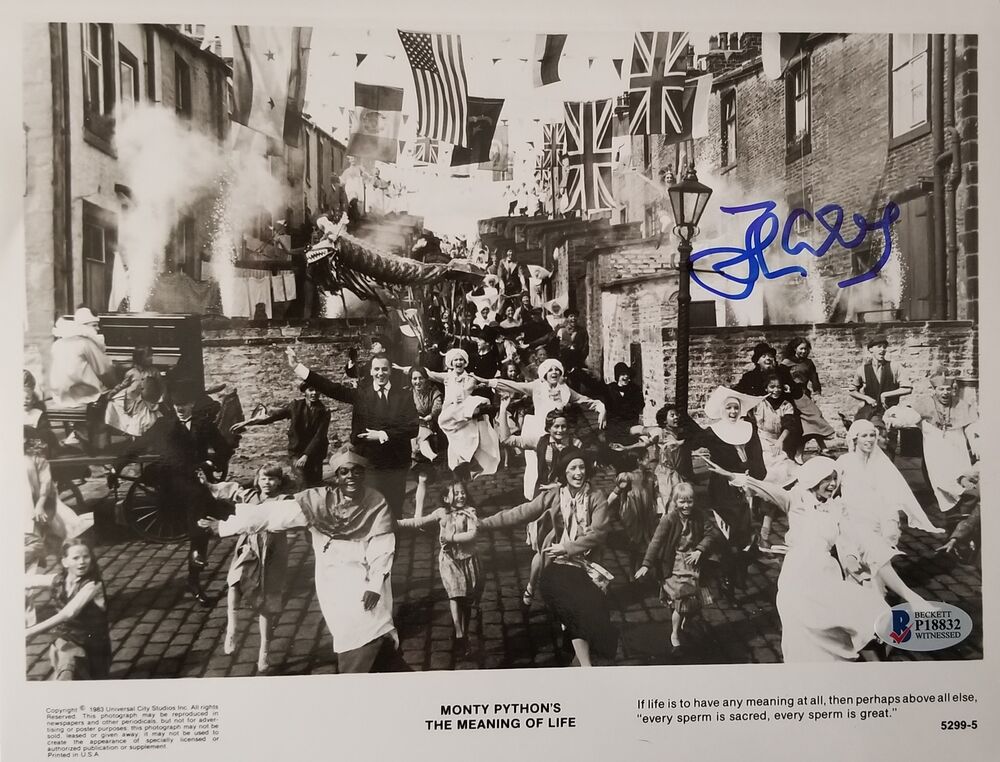 JOHN CLEESE Signed MONTY PYTHON AND THE MEANING OF LIFE B/W 8X10 Photo Poster painting BAS