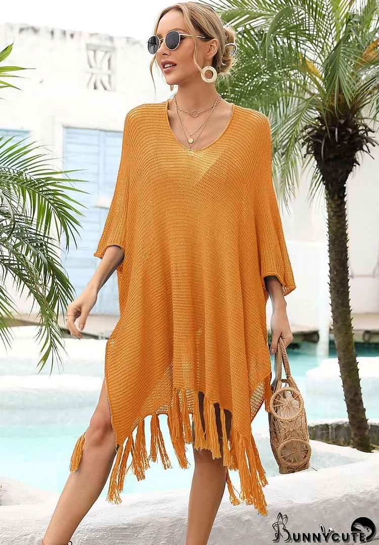 Women Summer Tassel Plus Size Loose Cutout Beach Sdress Holidays Cover Up