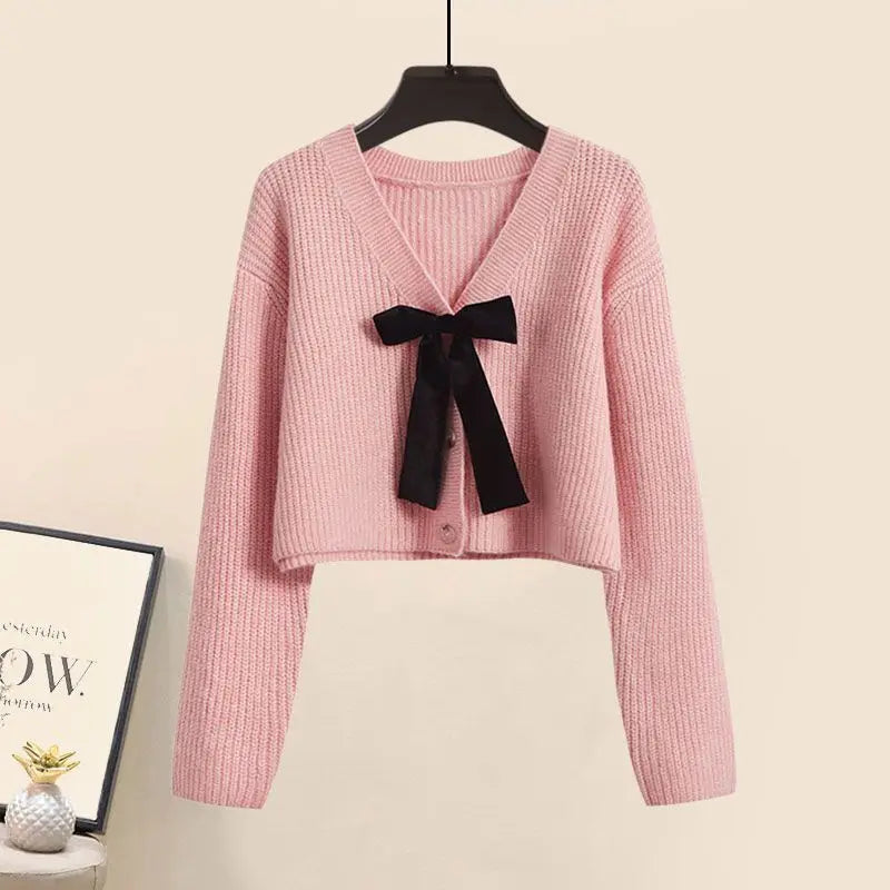 Autumn and Winter Fashion Women's Set New Korean Design Knitted Sweater Casual Strap Skirt Elegant Women's Two Piece Set LANFUBEISI