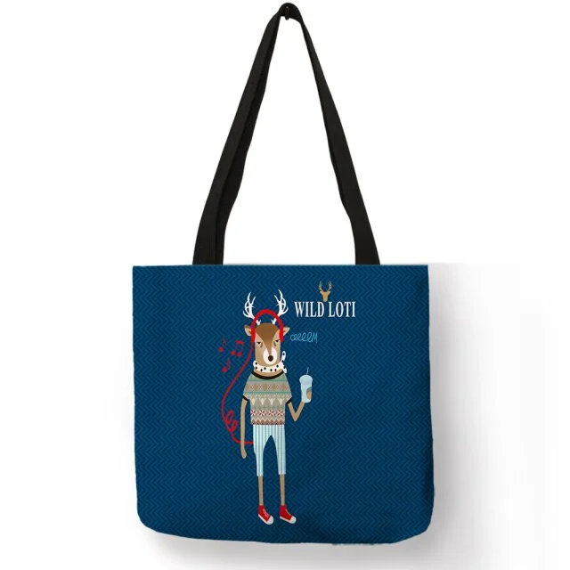 Linen Eco-friendly Tote Bag -  Elephant Unicorn Dog Lion Cat Deer