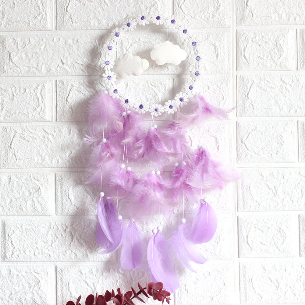 LED Flower Cloud Feather Dreamcatcher String Light Decorative Lamp (Purple)