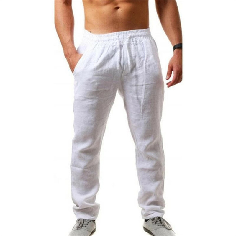 Bonusbuk Summer Men Sport Gym Pants Soild Cotton Linen Pants Breathable Casual Training Trousers Joggers Hip Pop Sweatpants Streetwear
