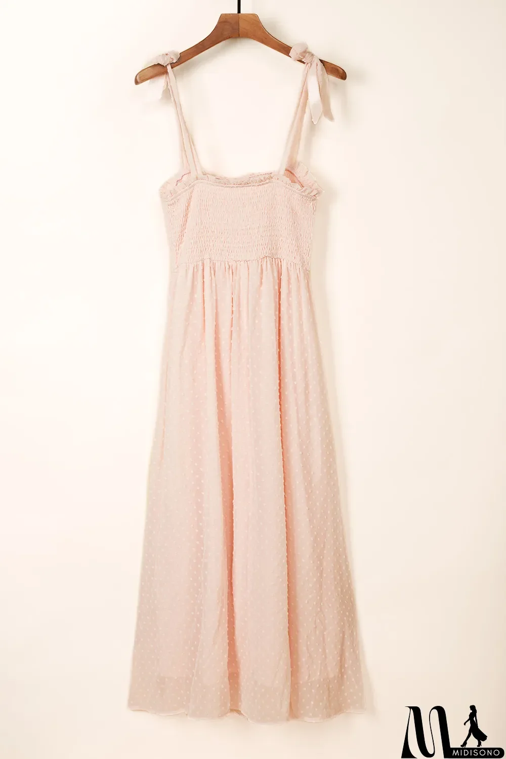 MidiSono - Beige Smocked Swiss Dot Maxi Dress