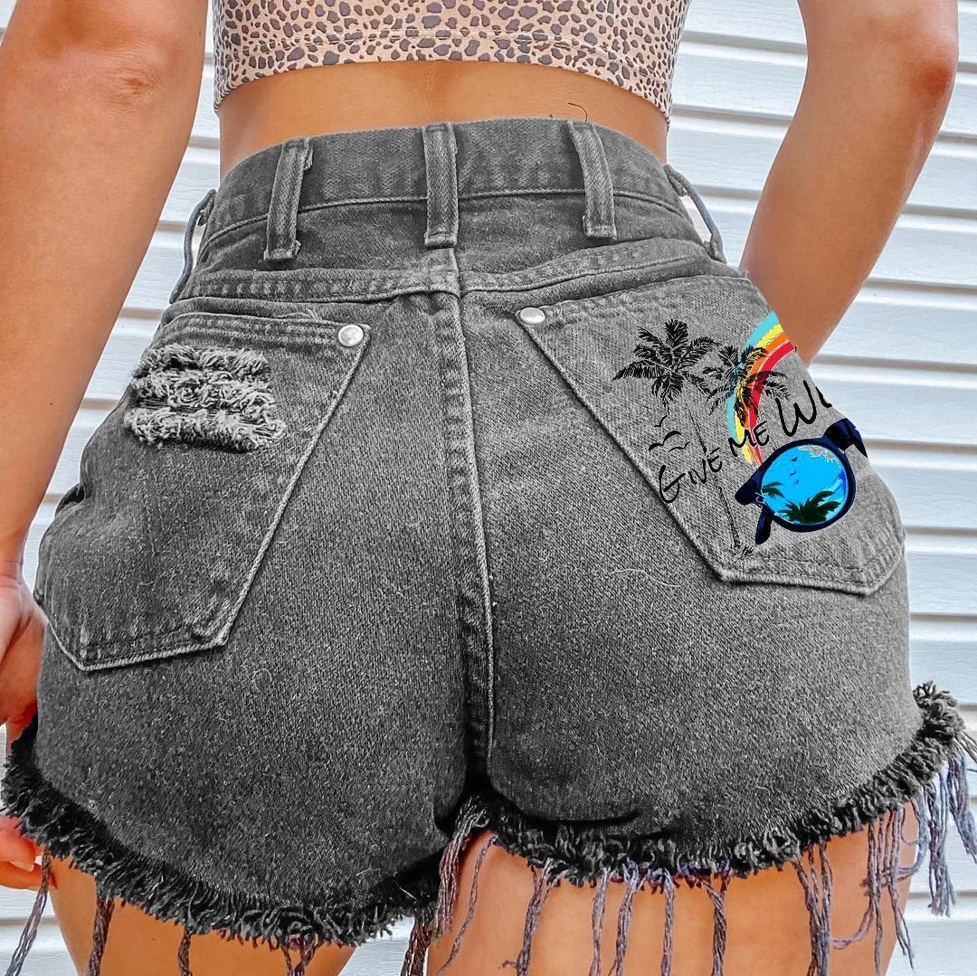Glasses denim shorts