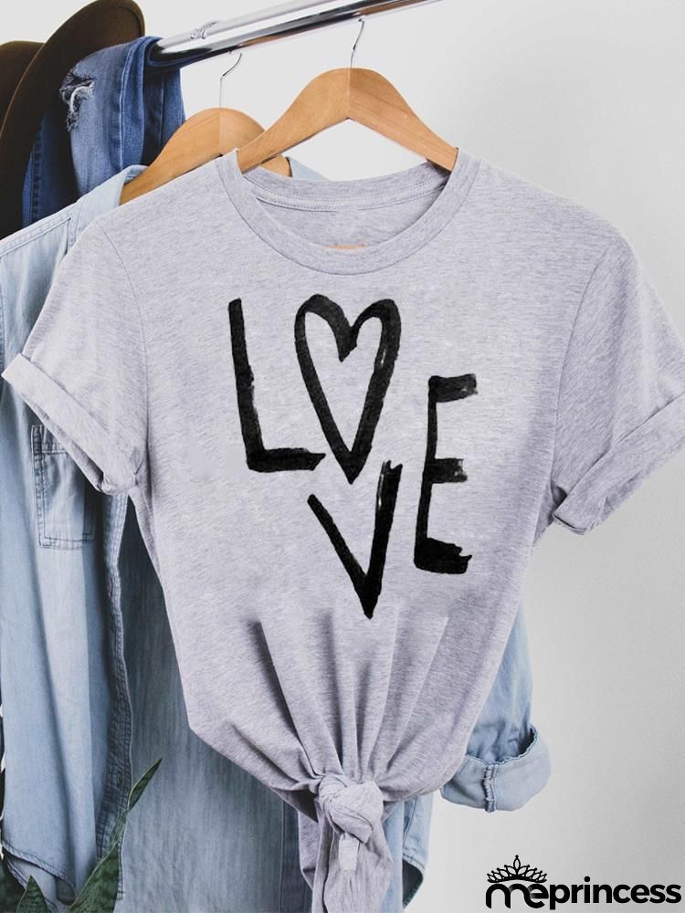 Women Fashion Base Letter Sunflower Cross Print Round Neck Short Sleeve T-Shirt