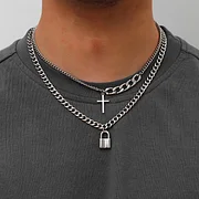 Men's Titanium Steel Cross Street Metal Necklace