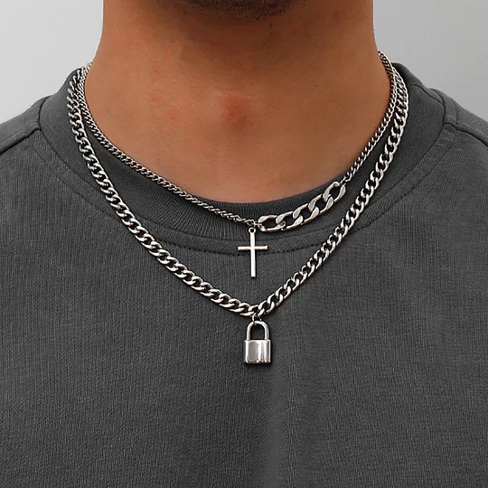 Men's Titanium Steel Cross Street Metal Necklace
